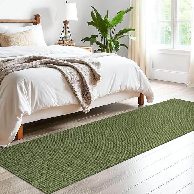 EARTHALL Woven Runner Rug 2x8 Ft Washable Runners for Hallways Cotton Non Slip Rubber Backed Kitchen Runner Braided Indoor Floor Carpet for Entryway, Hallway, Kitchen, Bedroom, Green