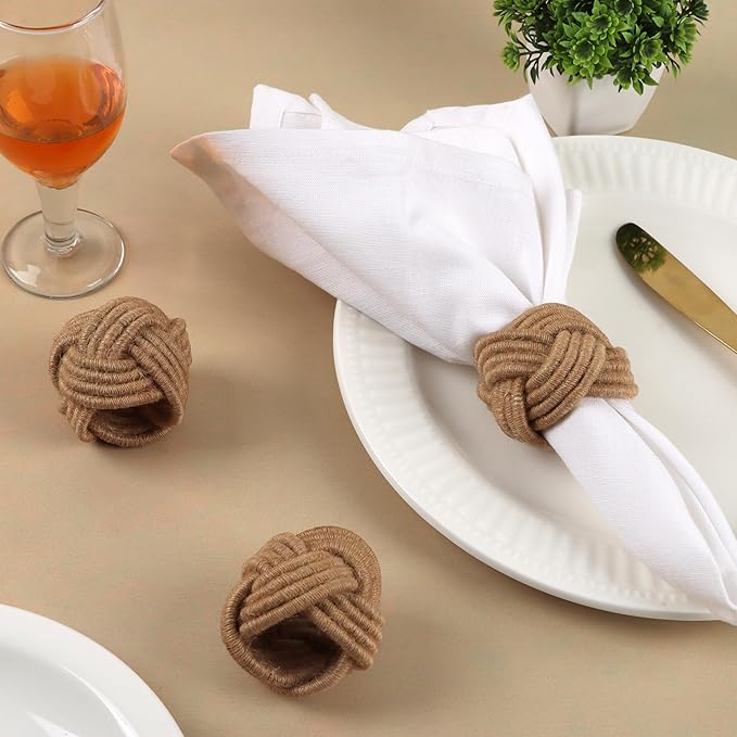 ALPHA Living HOME Rustic Jute Napkin Rings Set of 12 - Natural Woven Napkin Holders for Table Décor, Parties, Weddings, Everyday Dining - Farmhouse Style Napkin Rings Accessories (Brown)