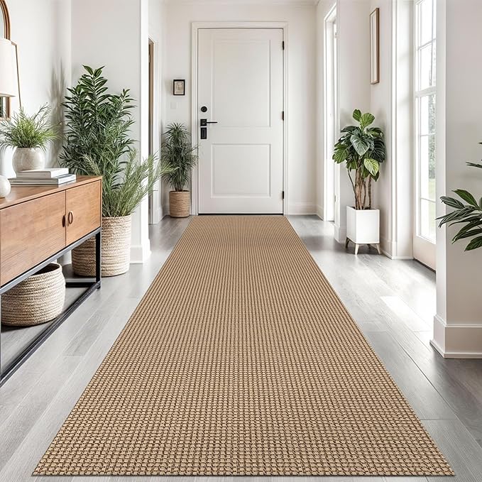 Braided Runner Rug 3x12 Ft Washable Runners for Hallways Non Slip Kitchen Runner Rug Cotton Long Entryway Runner Indoor, Woven Carpet for Hall Kitchen Entryway, Orange/Tan/Brown