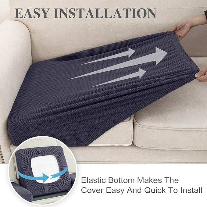 Chaise Couch Cushion Cover Washable Separate Seat Stretch Sectional Sofa Slipcover (1 Piece for Chaise or Sofa 3-Seater, Dark Grey)