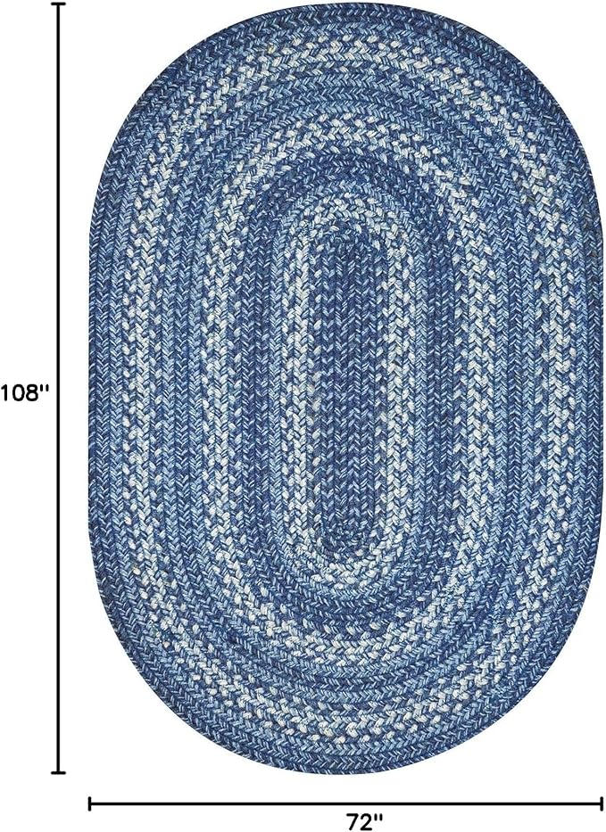 Homespice Denim Jute Braided Oval Rugs 6x9' - Coastal Country Blue Oval Area Rugs for Living Room, Reversible, Pet Friendly, No Shed Jute for Easy Maintenance