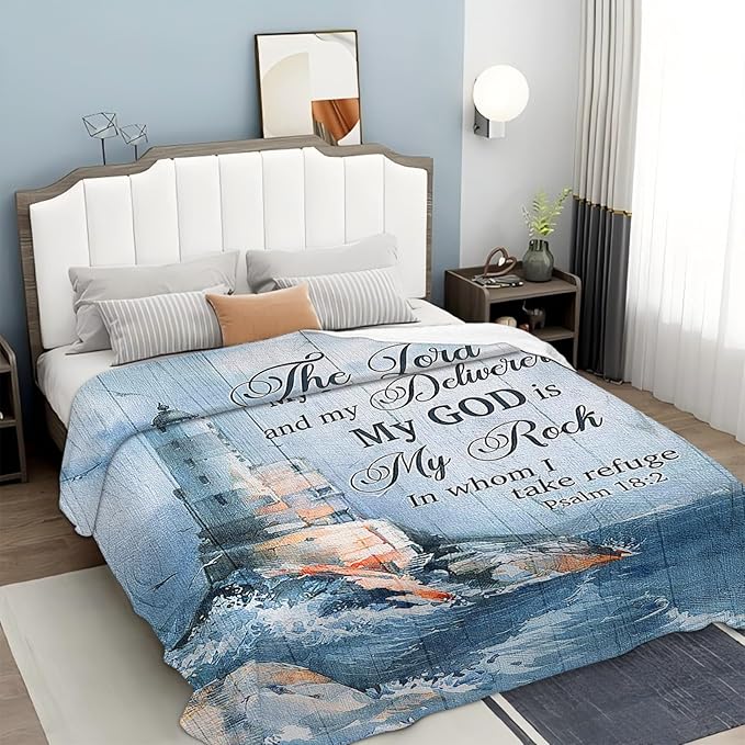 Tijuboni Ocean Nautical Lighthouse Throw Blanket Christian Religious Gifts for Women Men Girls Boys Kids Adults Soft Flannel Fleece Blanket for Couch Sofa Bed Home Decor 50"x60"
