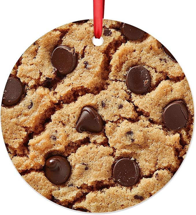 Chocolate Chip Cookie Christmas Ornament 2025 – Realistic Food Decoration for Tree, Round Ceramic Double-Sided Cookie Ornament, Gag Gift for Foodie, Holiday Decor Kitchen Funny Present