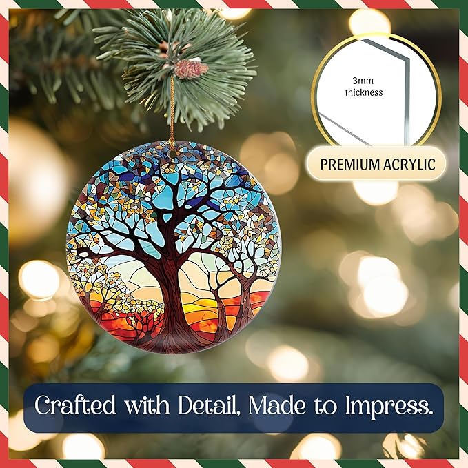Tree of Life Stained Glass Christmas Ornament - Hanging Ornaments for Christmas Tree Decorations, Colorful Tree of Life Sun Catchers, Holiday Presents Idea