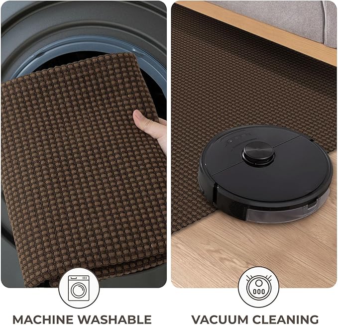 KOZYFLY Long Runners for Hallways 2x12 ft Washable Kitchen Runner Non Slip Rubber Backed Hallway Rugs Cotton Entryway Runner Rug Floor Carpet for Indoor Hall, Backdoor, Kitchen, Reddish Brown/Coffee