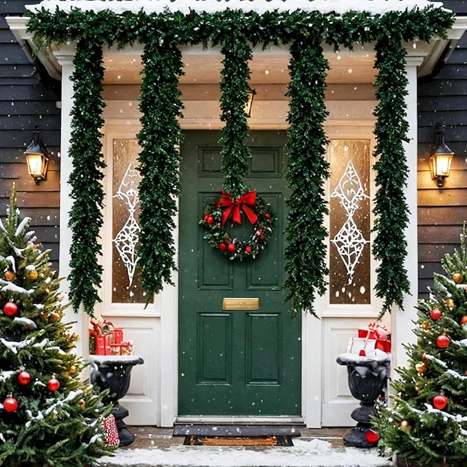 9FT Christmas Garland Decoration, Realistic Artificial Green Faux Cedar Pine Garland Holiday Decor for Outdoor Indoor Green Greenery,Fireplaces Holiday Party Decorations