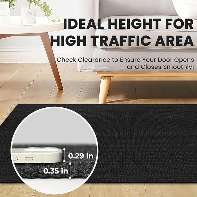 Braided Runner Rug 2.6x10 Ft Washable Runners for Hallways Non Slip Rubber Backed Kitchen Runners Cotton Long Entryway Runner Indoor, Woven Carpet for Hall Kitchen Entryway, Black/Grey