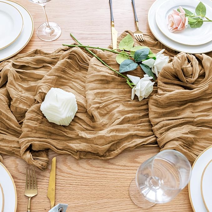 Wokceer Cheesecloth Table Runner 6Pack 10FT Khaki Boho Gauze Cheese Cloth Table Runner for Party Long Rustic Sheer Table Runners for Baby Bridal Shower Wedding Easter Table Decor