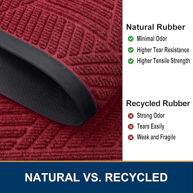 Smiry Half Circle Front Door Mat Outside Entrance, Heavy Duty Sturdy Natural Rubber Doormat, Trap Dirt and Moisture, Low Profile Mats for Indoor Outdoor Entry, Irregular Triangle (29.5x17, Wine Red)