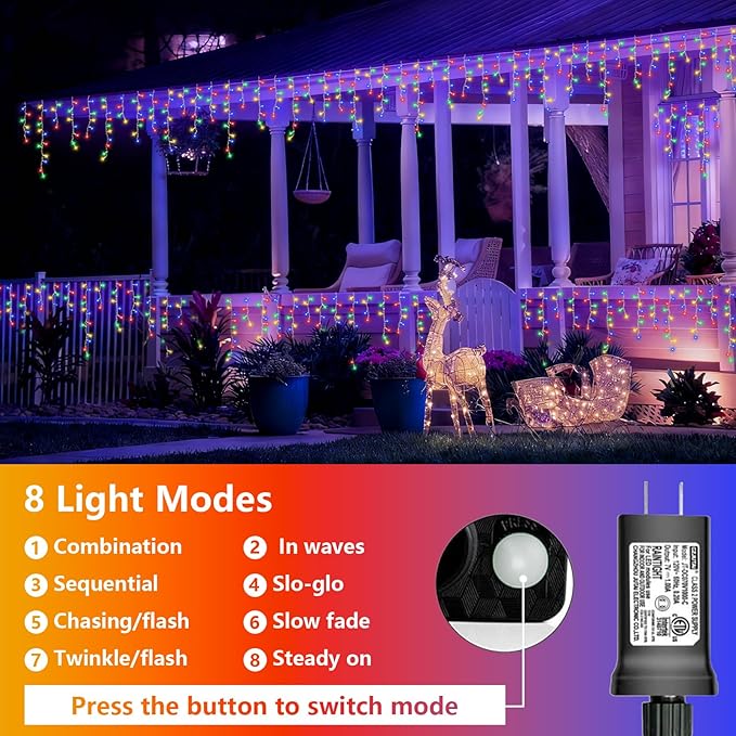 YEGUO 66ft 800 LED Christmas Lights Outdoor Waterproof, 160 Drops Christmas Icicle Light Indoor, 8 Modes Icicle Xmas Lights with Memory Timer(Multicolor)