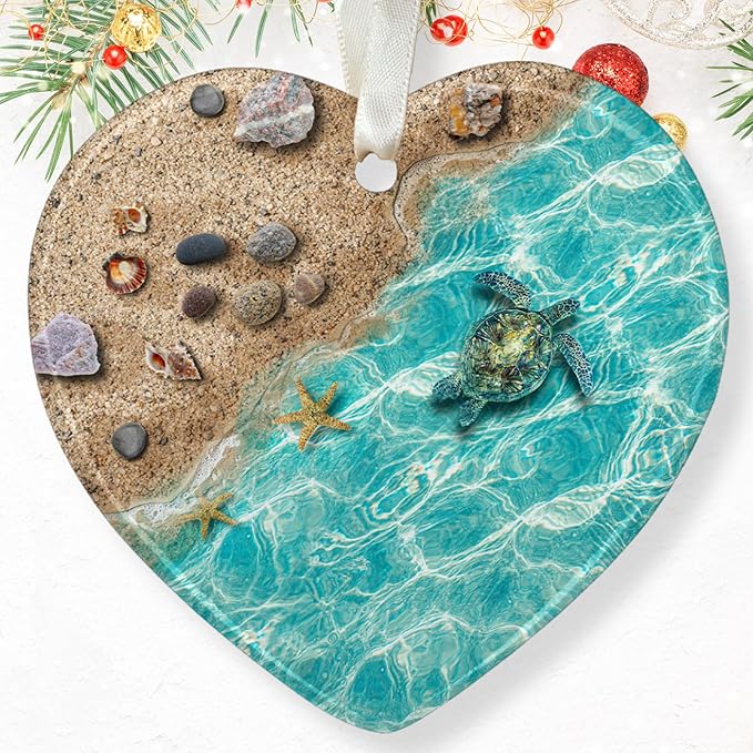 Sea Turtle Christmas Ornament, Sea Turtle Ornament - Ocean Ornaments for Christmas Tree - Ceramic Ornaments