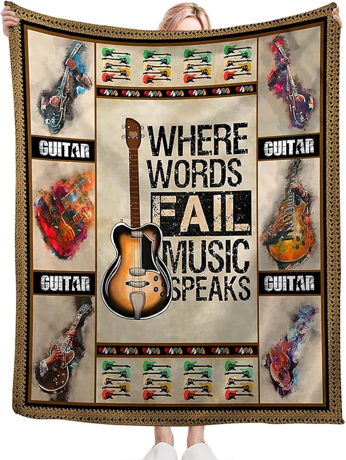 Tijuboni Guitar Music Throw Blanket Guitar Gifts for Girls Boys Women Men Kids Adults Soft Flannel Fleece Blanket for Couch Sofa Bed Home Decor 40"x50"