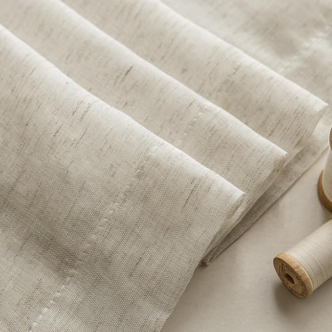 Anmao Flax Linen Curtains for Living Room 63 Inch Length 2 Panels Set, Light Filtering Sheer Window Curtain Drapes for Bedroom with Nickel Grommet, 52 Inch Wide Each Panel, Linen Color