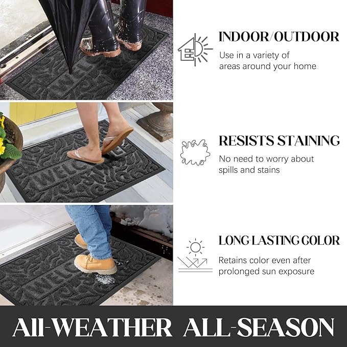 Yimobra Large Welcome Mat 47x24, Waterproof Non-Slip Outdoor Mats for Front Door Outside Entrance, Low-Profile Entryway Mat Indoor for Garage Patio, Grey