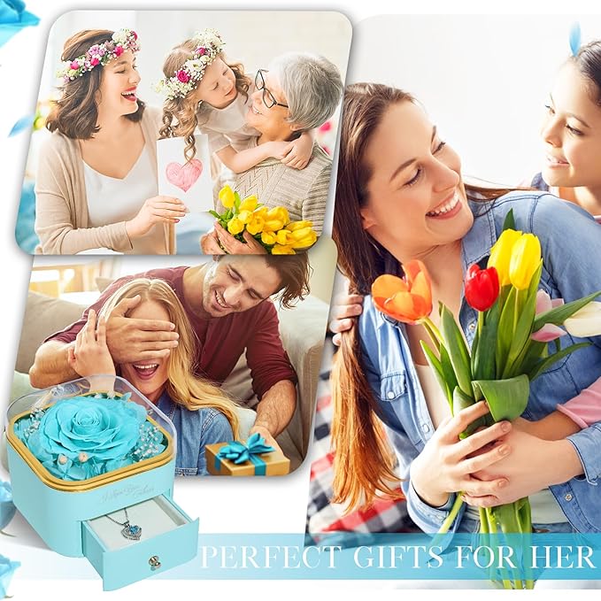 Beferr Preserved Rose with Necklace for Mom Birthday Gifts Eternal Roses Fresh Flowers for Delivery Prime Christmas Day Gifts for Her Mother Grandma Wife Sister Daughter Girl Friends