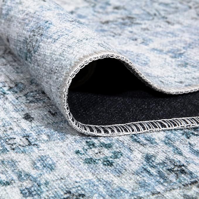 Bloom Rugs Caria Washable Non-Slip 3x5 Rug - Ivory/Blue/Gray Traditional Area Rug for Living Room, Bedroom, Dining Room, and Kitchen - Exact Size: 3' x 5'