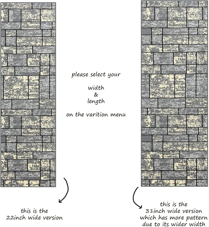 Custom Size Grey Ivory Stone Boxes Rubber Backed Non-Slip Hallway Stair Runner Rug Carpet 22 inch Wide Choose Your Length 22in X 6ft