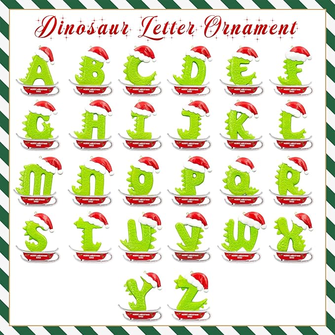 26 Letter Ornaments for Christmas Tree Decoration,Personalized Letters Ornaments, Initial Christmas Ornament, Hanging DIY Letter Xtmas Dinosaur Ornament, Gifts for Family Friends (I)