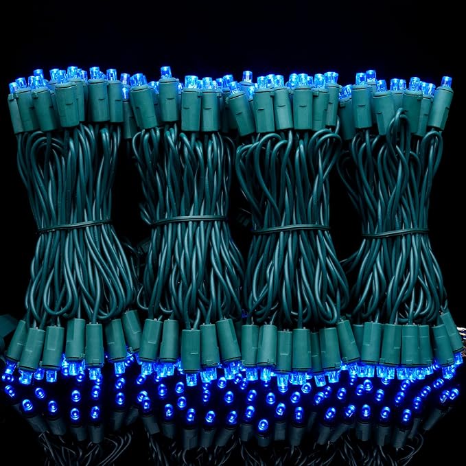 YULETIME 200 Blue Wide Angle LED Christmas Lights, 66 Feet Green Wire UL Certified 5mm Holiday String Light Set (Blue)