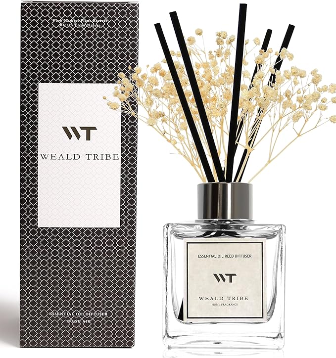Real Flower Stick Diffuser Set Hotel White Tea Scent for Bathroom Accessories Shelf Decor & Air Fresheners, Sticks Defusers with 5.1 fl oz Essential Oils, House Bedroom Office Decor & Gifts