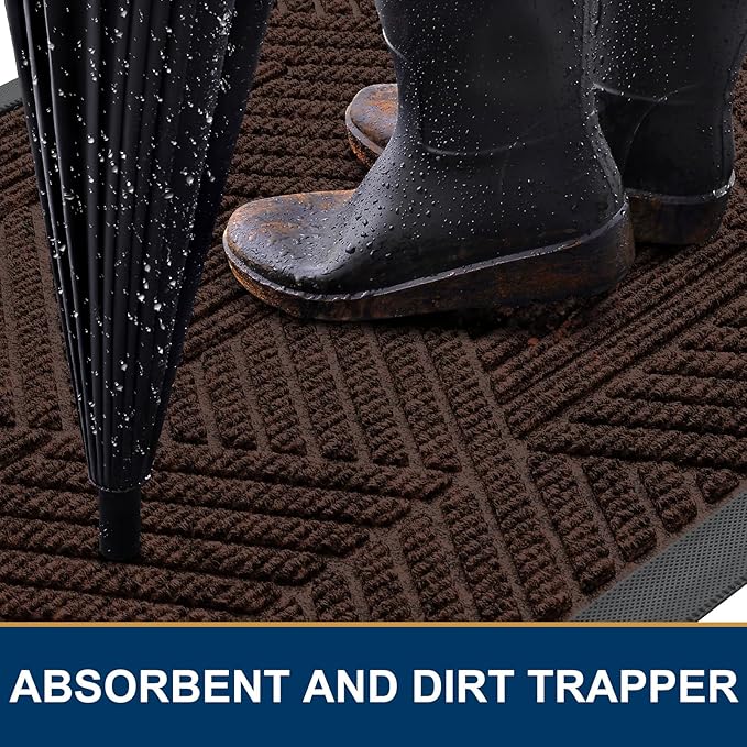 Smiry Front Door Mat Outside Entrance, Heavy Duty Sturdy Natural Rubber Doormat, Trap Dirt and Moisture, Easy Clean Low Profile Welcome Floor Mats for Indoor Outdoor Entry, 71x23 Inch, Dark Brown