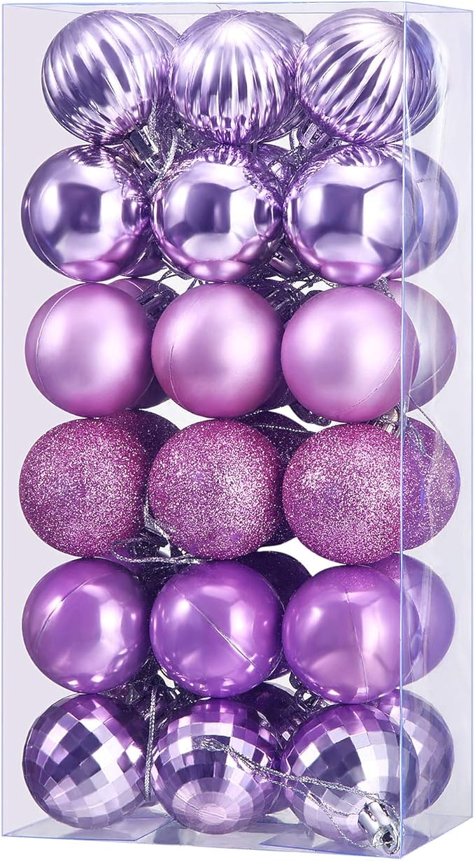 36 Pieces Christmas Ball Ornaments Shatterproof Christmas Decorations Tree Balls for Tree Ornaments Holiday Wedding Party Decoration Hooks 1.57 Inch (Light Purple)