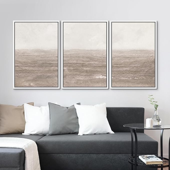 MUDECOR Framed Wall Art Print Set Neutral Textured Seascapes Subtle Tones Illustrations Modern Art Boho Decorative Colorful Chic for Living Room, Bedroom, Office - 24"x36"x3 White