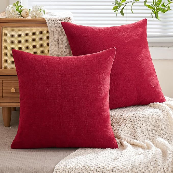 MIULEE Red Couch Pillow Covers 20x20 Inch, Set of 2 Soft Chenille Decorative Square Throw Pillow Covers CHRI