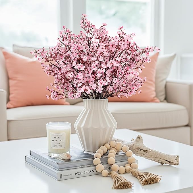 Babys Breath Artificial Flowers, 8 Bundles Cherry Blossom Pink Real Touch Fake Silk Flowers Bulk for Vase Home Office Wedding Spring Indoor Outdoor Centerpiece Table Party Decorations