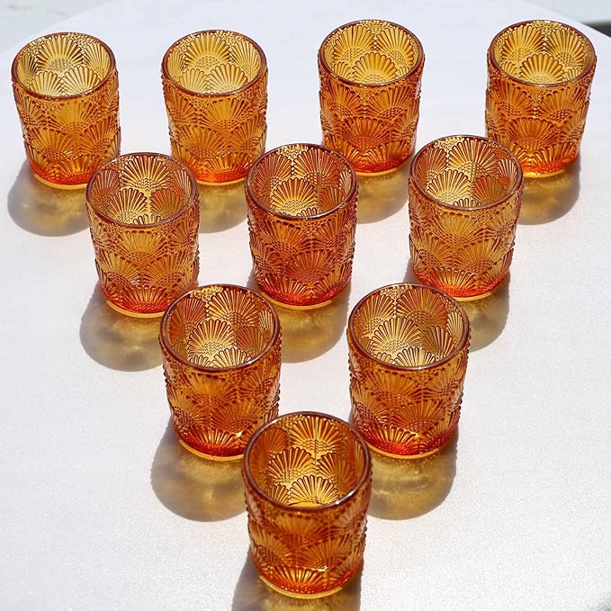 Woho 24pcs Amber Votive Candle Holders, Glass Tea Lights Candle Holder for Wedding Table Centerpiece, Vintage Tealight Candle Holder Decor for Anniversary, Bridal Shower Christmas Party