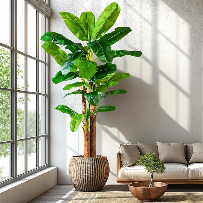 9FT Artificial Banana Tree Tall Fake Banana Leaf Plant Faux Banana Silk Tree Faux Banana Leaves for Home Swimming Pool Indoor Outdoor Patio Tropical Decor