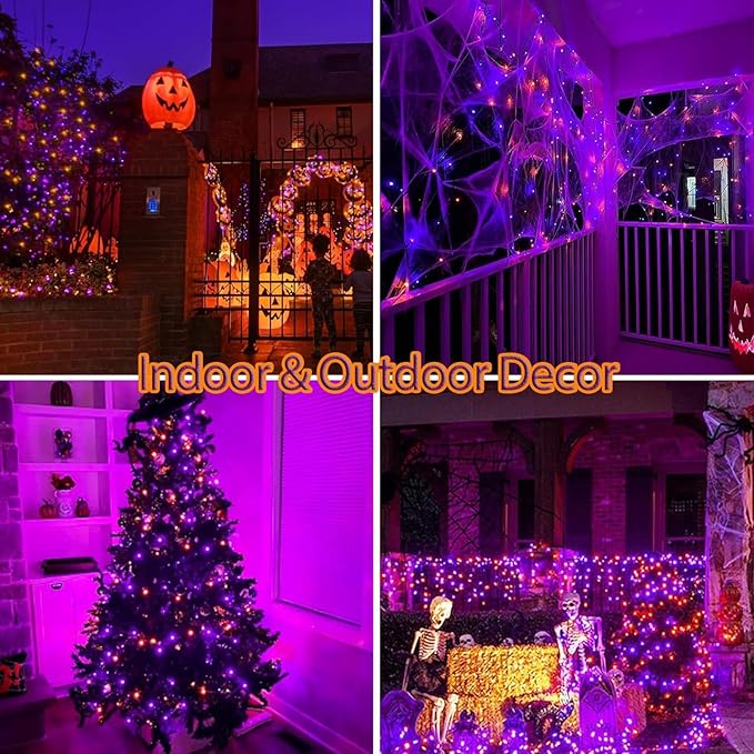 Halloween String Lights Plug in,33FT 100 LED String Lights with 8 Modes & Timer, Halloween Decorations for Party Carnival Supplies, Outdoor Indoor Yard Garden Decor,Orange