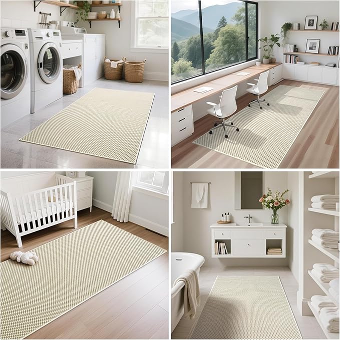 2x5 ft Hallway Runner Rug Boho Woven Washable Long Kitchen Runner Rugs Mat Non Slip, Soft Entryway Laundry Hall Runner Floor Carpet for Indoor Backdoor Bedroom Kitchen Living Room, Beige