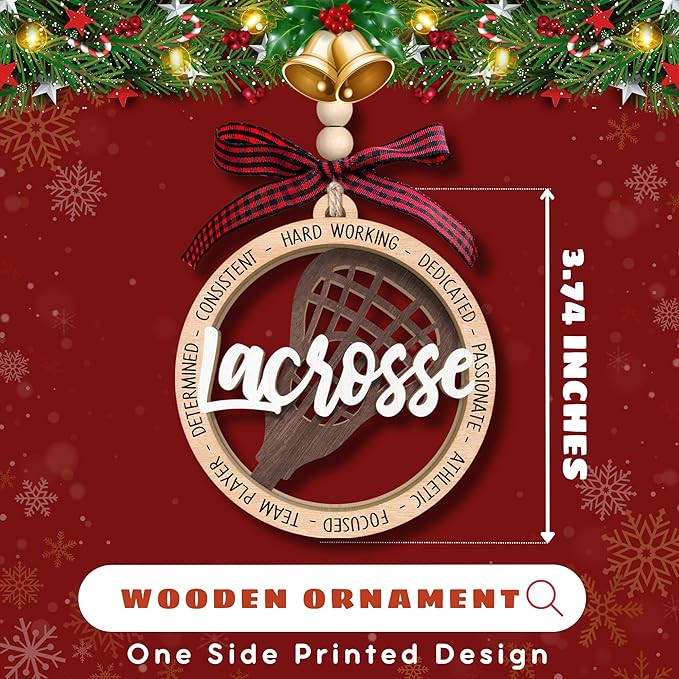Lacrosse Christmas Ornament - Lacrosse Ornaments for Christmas Tree, Sports Ornaments - Boys Girls Sports Gifts for Lovers - Wood Ornament 2025
