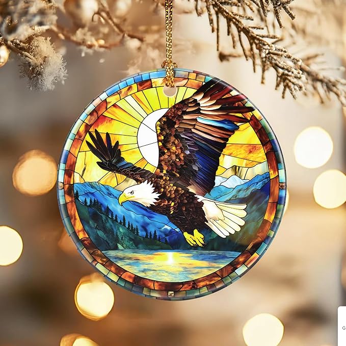 Christmas Ornaments, Dodosky 2.8in Ceramic Bald Eagle Ornament, Xmas Decor, Christmas Tree Ornaments, Xmas Decorations for Tree, Holiday Ornament, Bald Eagle Gifts, Gifts for Women Men