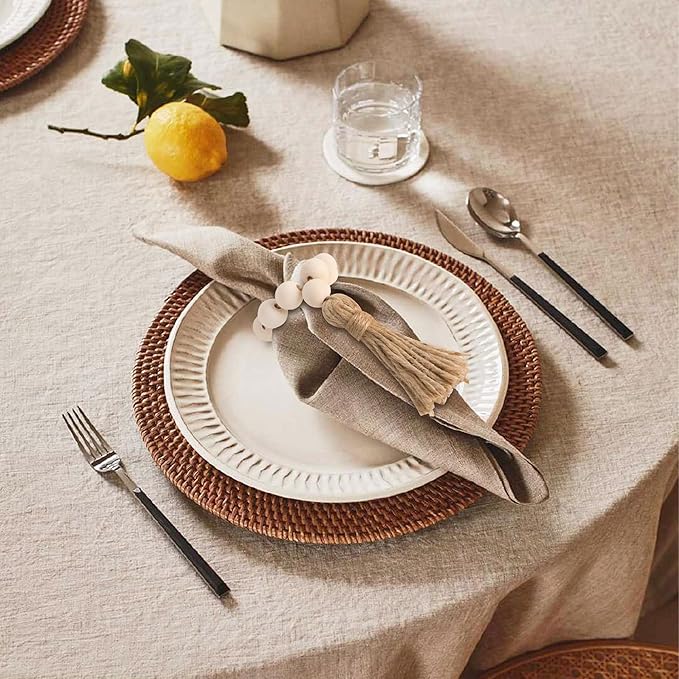 Meplait 6 Pieces Wooden Bead Napkin Rings, Farmhouse Napkin Rings for Dining Table,Wedding Decoration (White)