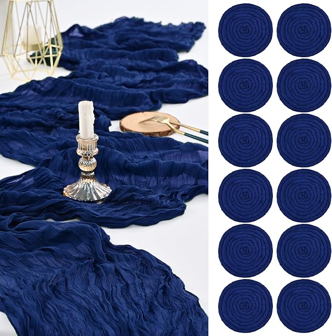 12 Pack Royal Blue Cheesecloth Table Runner,10FT Gauze Boho Cheesecloth Table Runners 20x120inch Rustic Cheese Cloth Table Runner for Wedding Party Bridal Shower