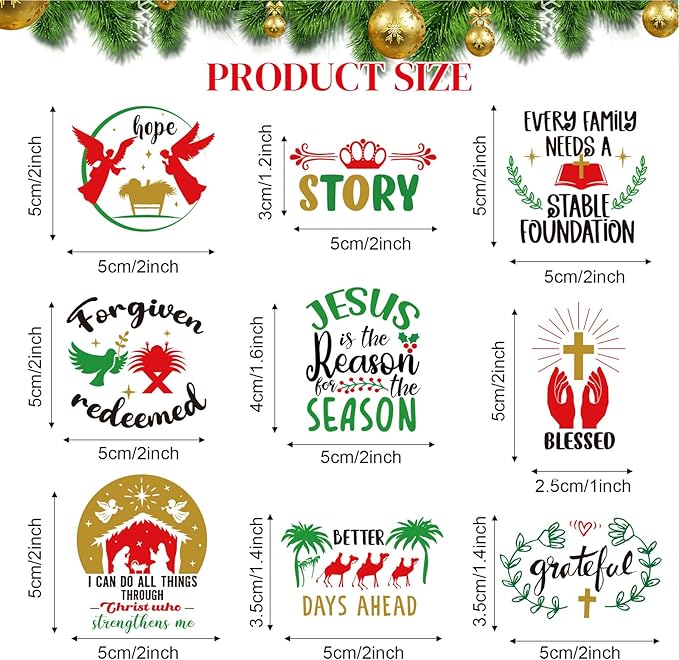 Fainne 100 Pcs Christmas Word Stickers for Crafts Christmas Vinyl Inspirational Stickers Waterproof Xmas Decals for Ornament Ball Wooden Cup Glass Water Bottle Decoration, 50 Style(Cross)