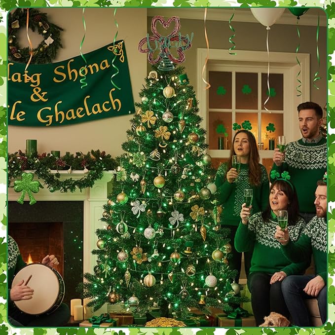 5' St Patrick's Day Mini Tree Topper Irish Lucky Shamrock Tree Topper Holidays Ornaments Farmhouse Retro Rattan Green Metal Decoration for Irish Festival Party Decorations