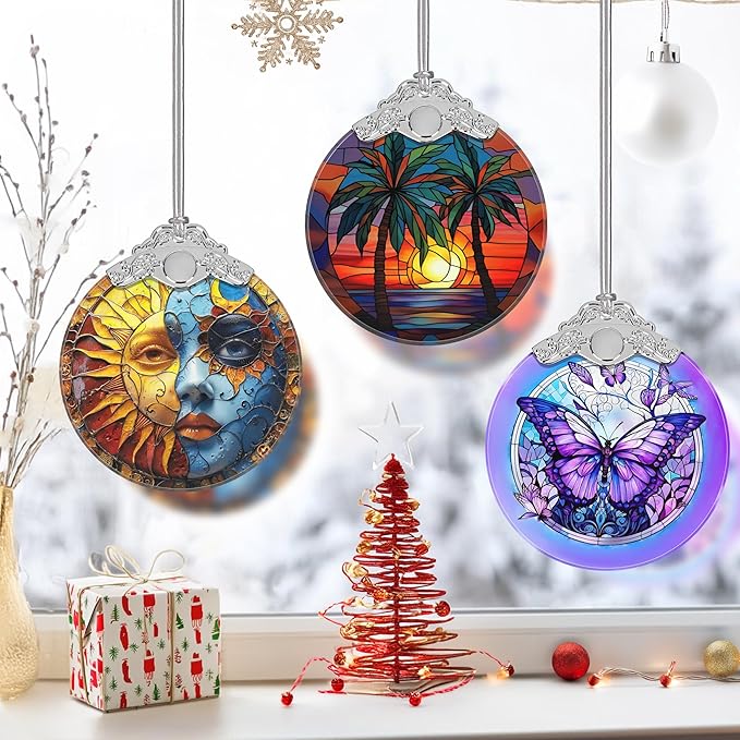 Retro Beach Ornament, Christmas Ornaments, Christmas Decorations for Tree, Stained Glass Ornament, Heirloom Keepsake, Gift Exchange, Gift Ideas, Bauble Present