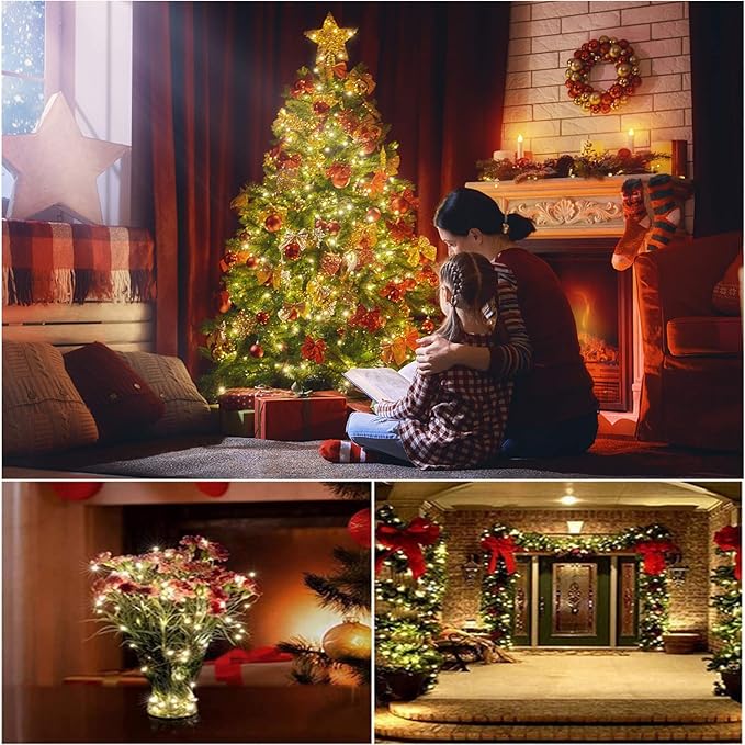 Outdoor Indoor String Lights Christmas 300LED Warm White Fairy Lights 99ft Green Wire Dimmable with Remote Control, Waterproof Fairy Light for DIY Christmas Tree Bedroom Patio Party Decor