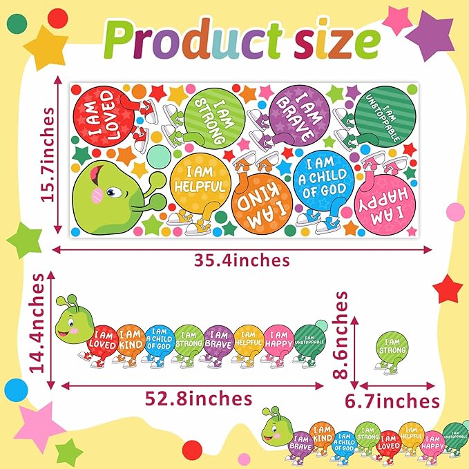 Kids Wall Stickers Decor Colorful Inspirational Wall Decals Baby Nursery Wall Decal Peel and Stick Motivational I Am Quotes Walls Art Vinyl Decals Polka Dots Murals for Classroom Bedroom Decor