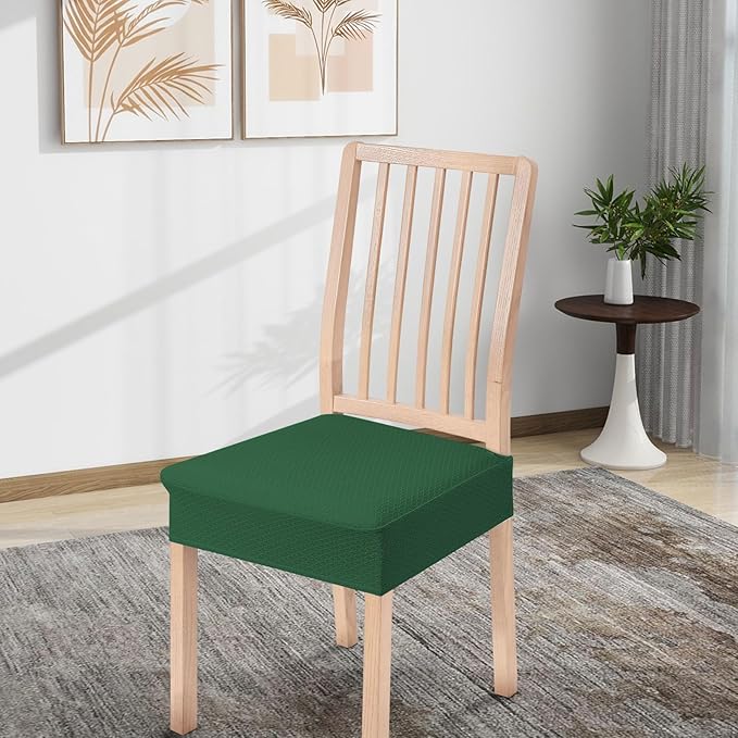 Smiry Stretch Jacquard Seat Covers for Dining Room Chairs Set of 6, Removable Washable Chair Seat Protector Slipcovers, No Rear Covers, Emerald Green
