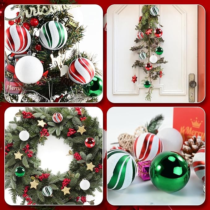 30pcs Christmas Balls Ornaments - 2.36" Red & Green & White Xmas Balls Decoration, Shatterproof for Christmas Tree & Party Event (Style-22)
