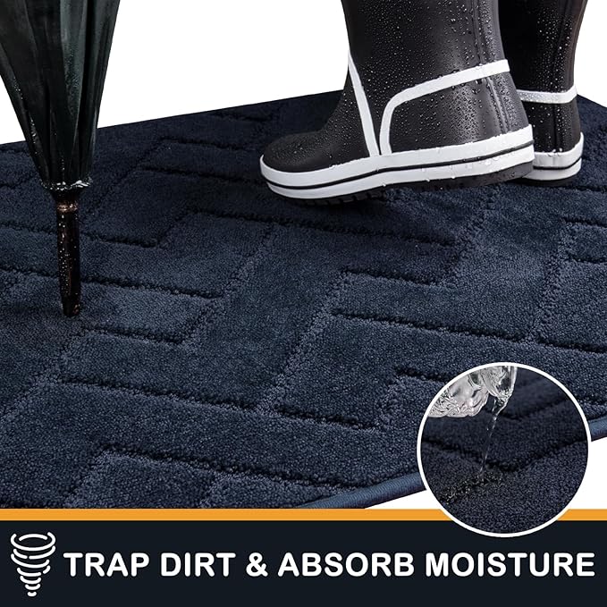 PURRUGS Dirt Trapping Door Mat 32" x 47", Non-Slip Machine Washable Entry Rug, Dog Doormat, Indoor Front Door Mat, Super Absorbent Entryway Rug for Muddy Shoes & Paws, Navy Blue