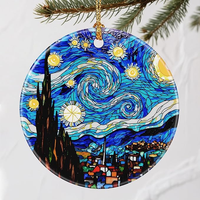Artistic Starry Night Christmas Ornaments: Christmas Tree Decorations & Holiday Ornaments – Holiday Presents, Gift Ideas for Friends, Coworker, Family, Art Lover, and Van Gogh Fan
