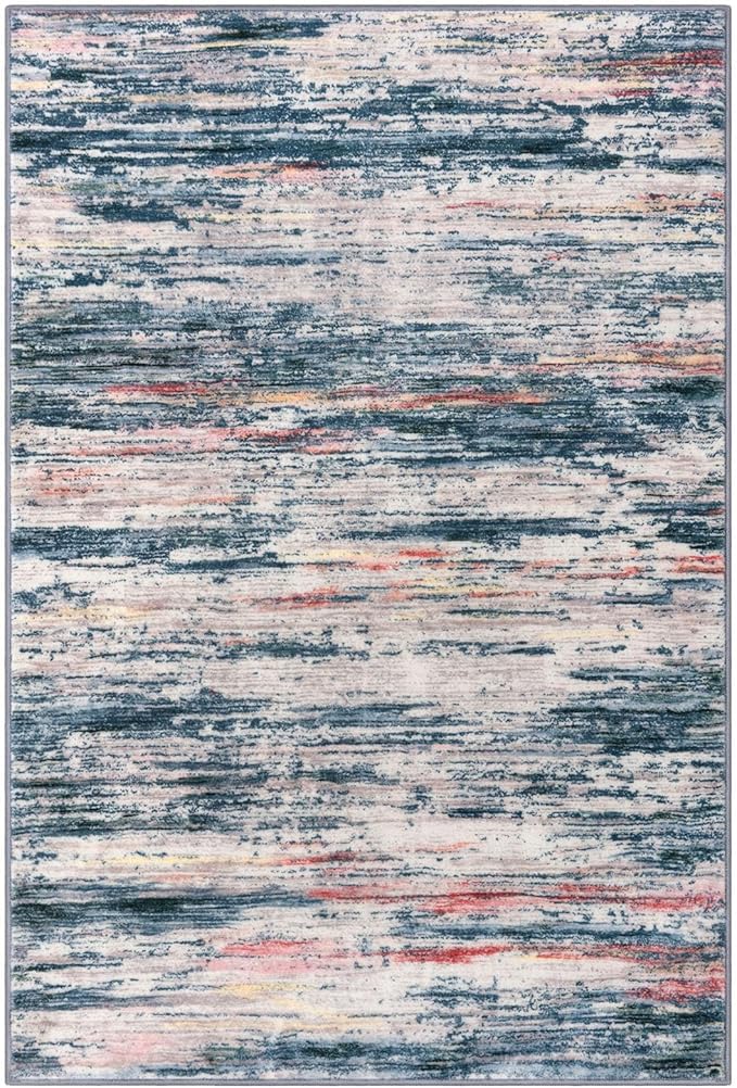 3x5 Modern Abstract Area Rug for Entryway, Teal Blue Peach Gray Multi Super Soft Washable Rug with Non-Slip, Low-Pile Door Mat Indoor for Living Room Bedroom, Living Carpet with Non-Shedding
