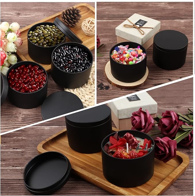 8 oz , 24 Pcs, Black Empty Candle Tin with Lids for DIY Candles Making , Matte Full Black Candle Jars