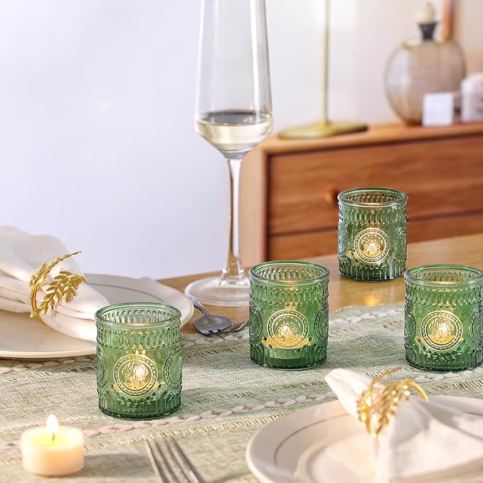 36 Pcs Green Votive Candle Holders, Glass Tea Light Candle Holders for Wedding Centerpiece, Table Centerpiece, Home and Party Decorations
