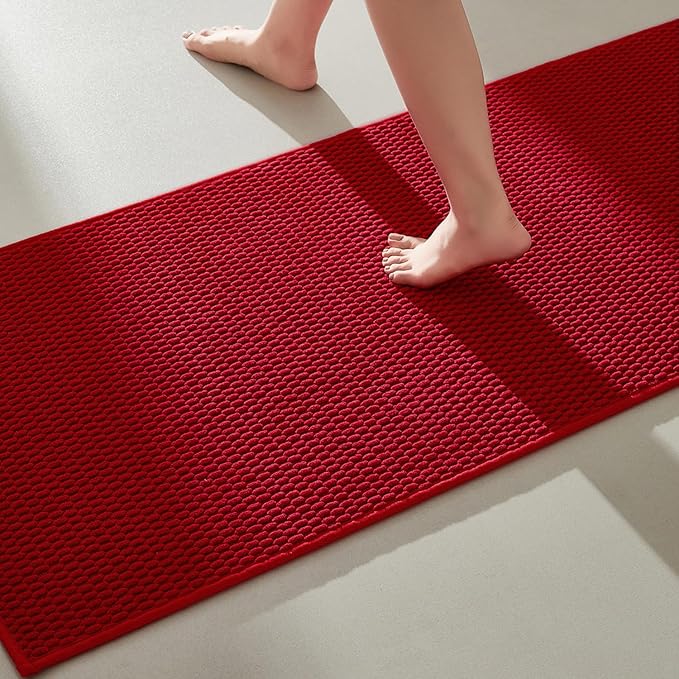 Christmas Bathroom Runner Rug, Long Bath Mat Washable Thin Quick Dry Low Pile Bathroom Runner Rugs 24 x 60 Non Slip, Red 24"x60"